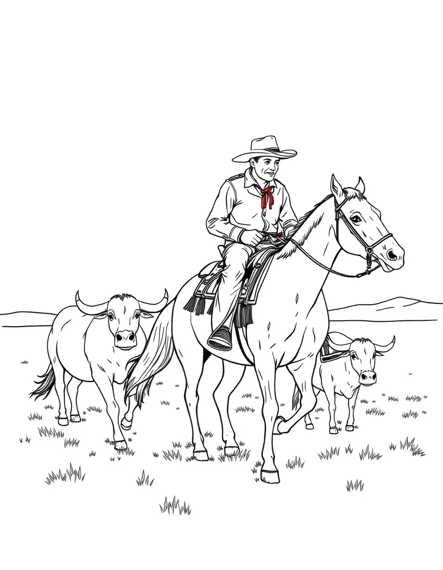 (Kansas) Cowboy on horseback herding cattle