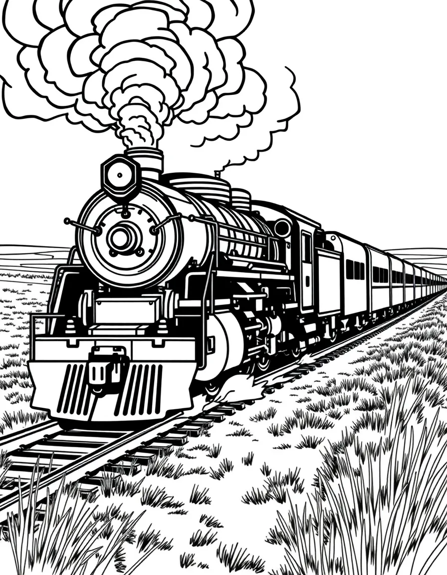(Kansas) Steam locomotive crossing Kansas plains
