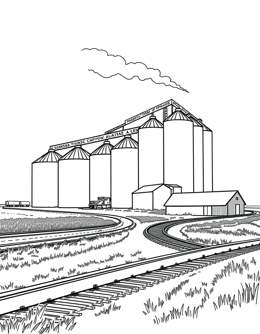 (Kansas) Grain silo complex with train tracks