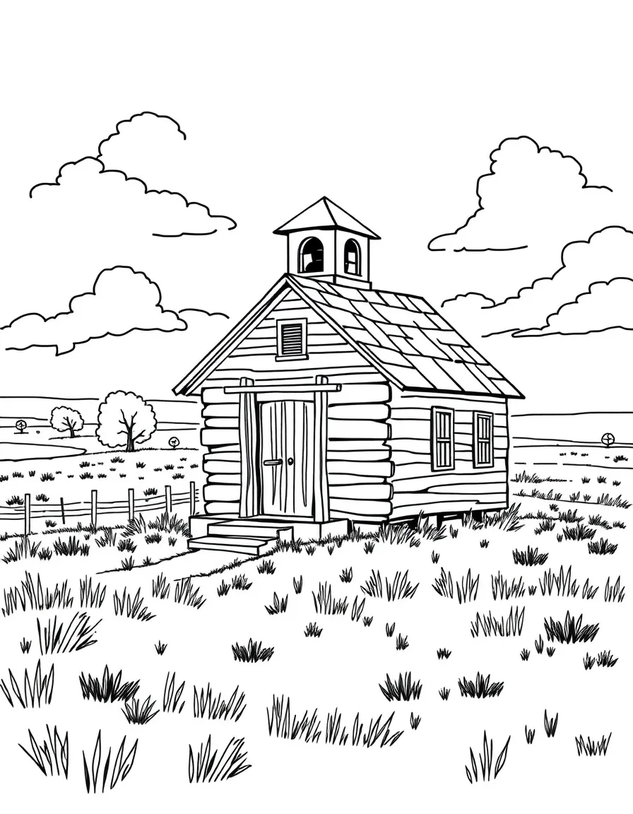 (Kansas) Pioneer schoolhouse on the prairie
