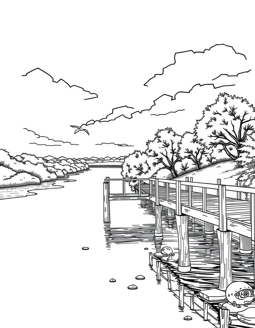 (Kansas) Kansas river with fishing pier