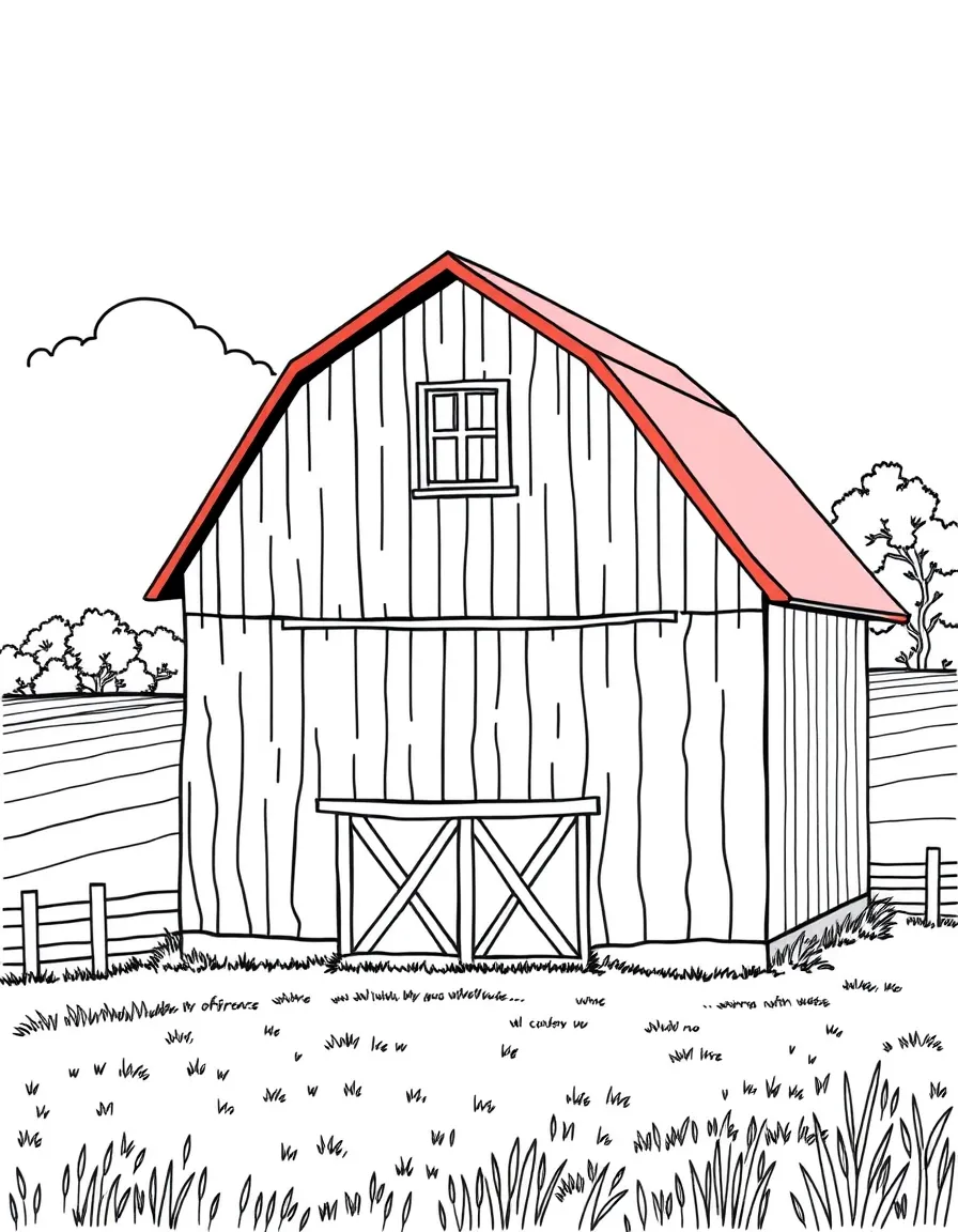 (Indiana) A barn with a red roof in Indiana farmland