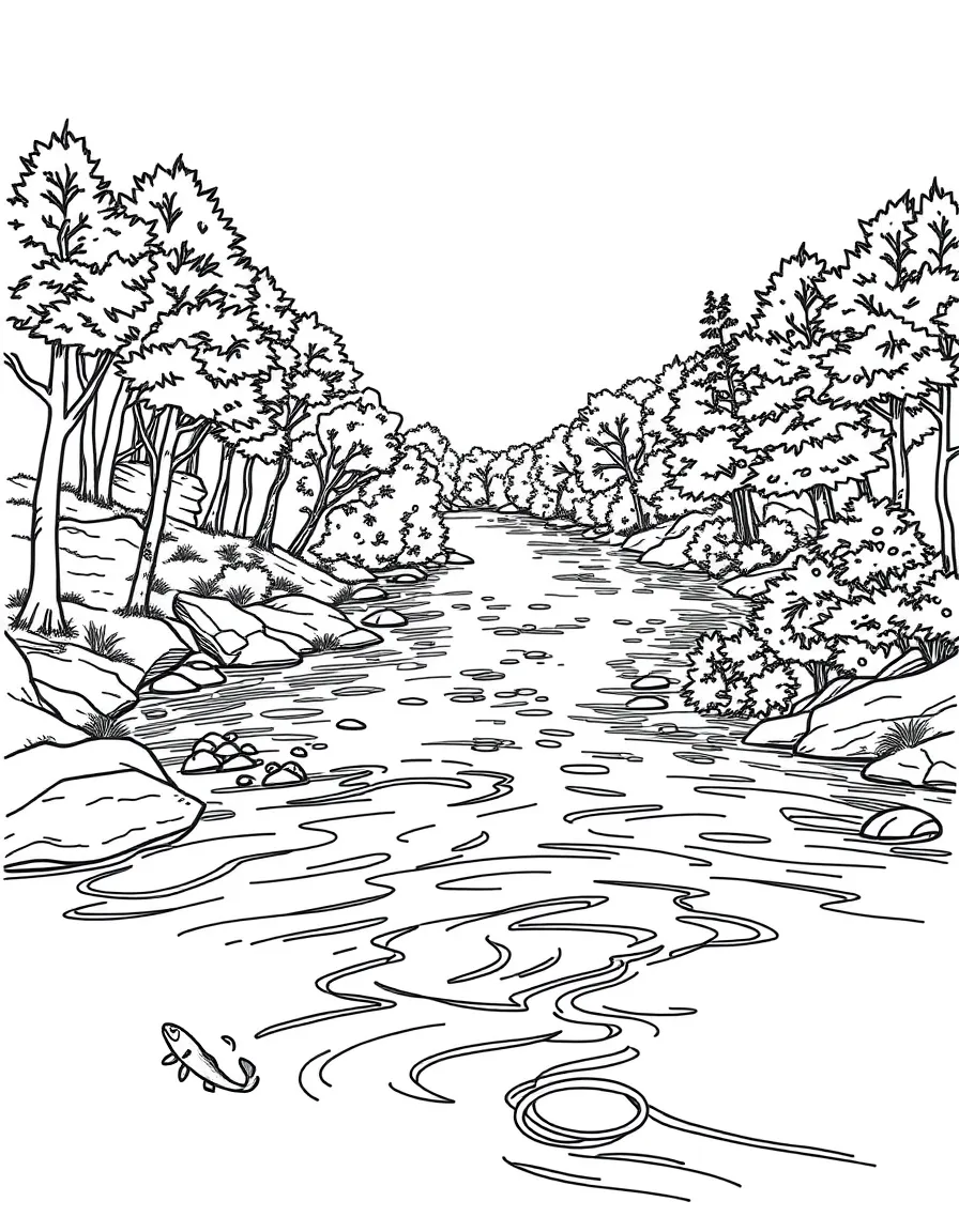(Indiana) Wabash River with fish and trees