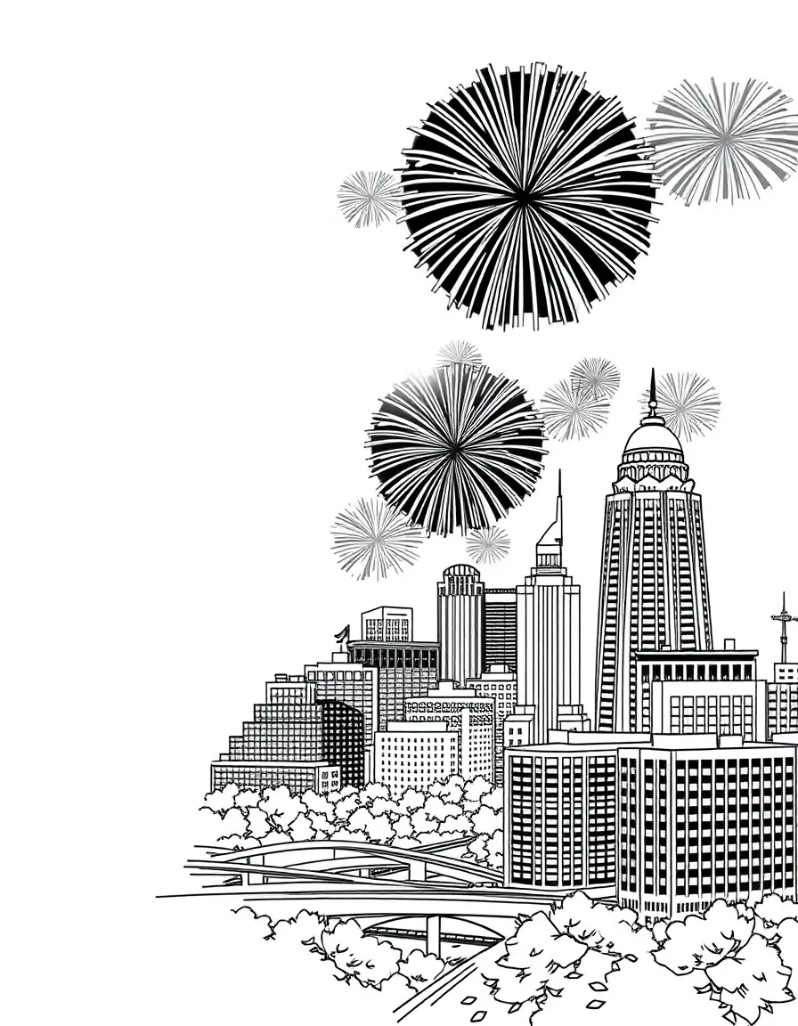(Indiana) Fireworks over downtown Indianapolis