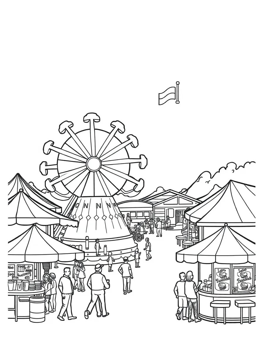 (Indiana) A country fair in Indiana with rides and food stalls