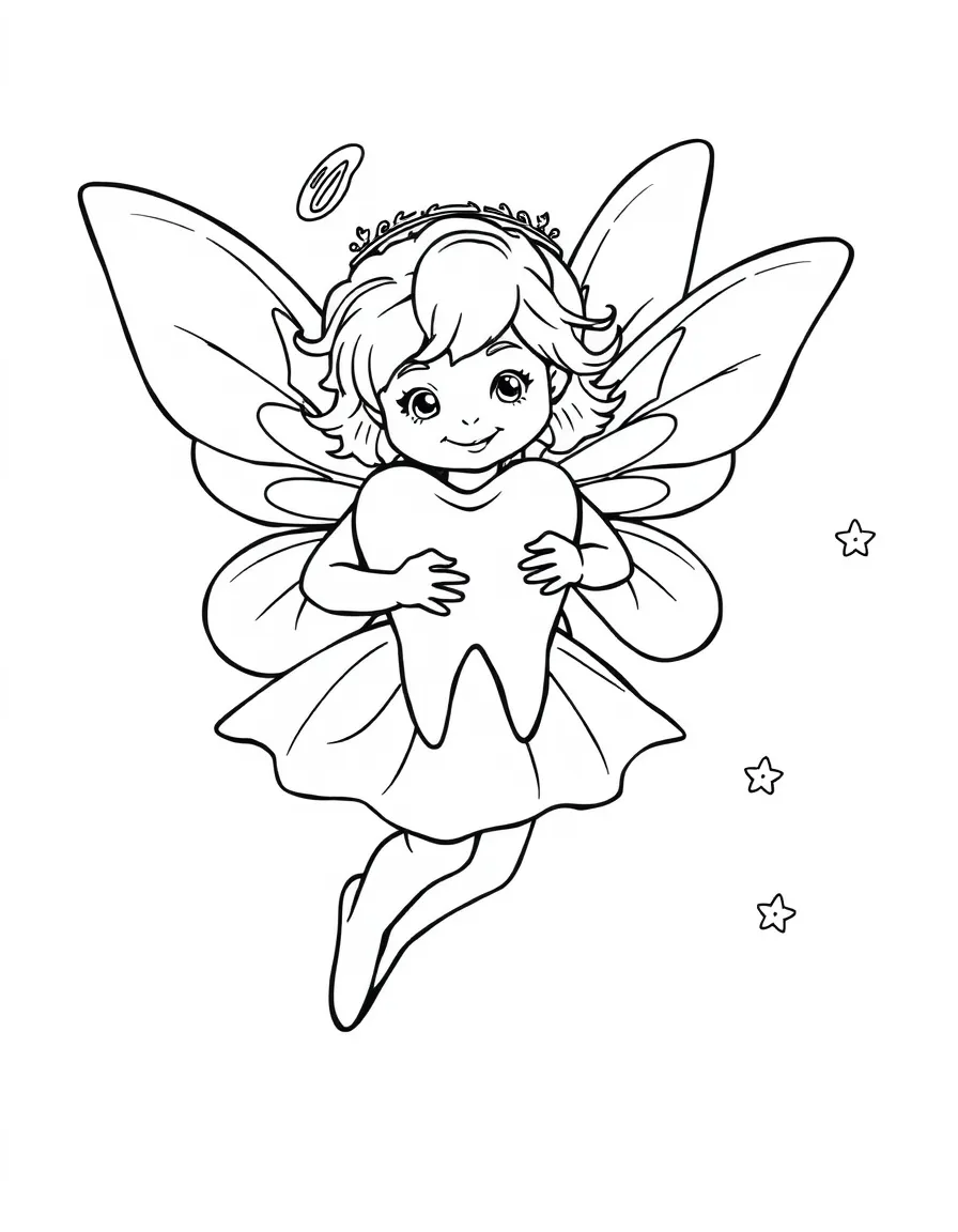 Tooth fairy carries a tooth secretly