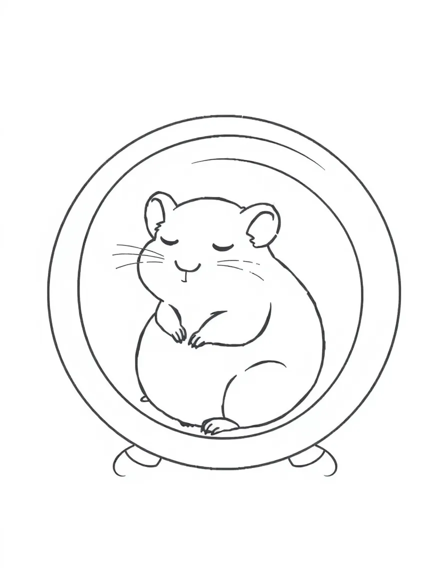 A sleepy hamster in its wheel.