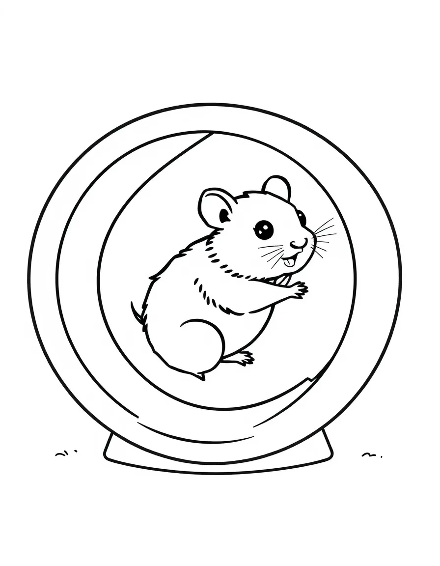 A hamster running inside its wheel.