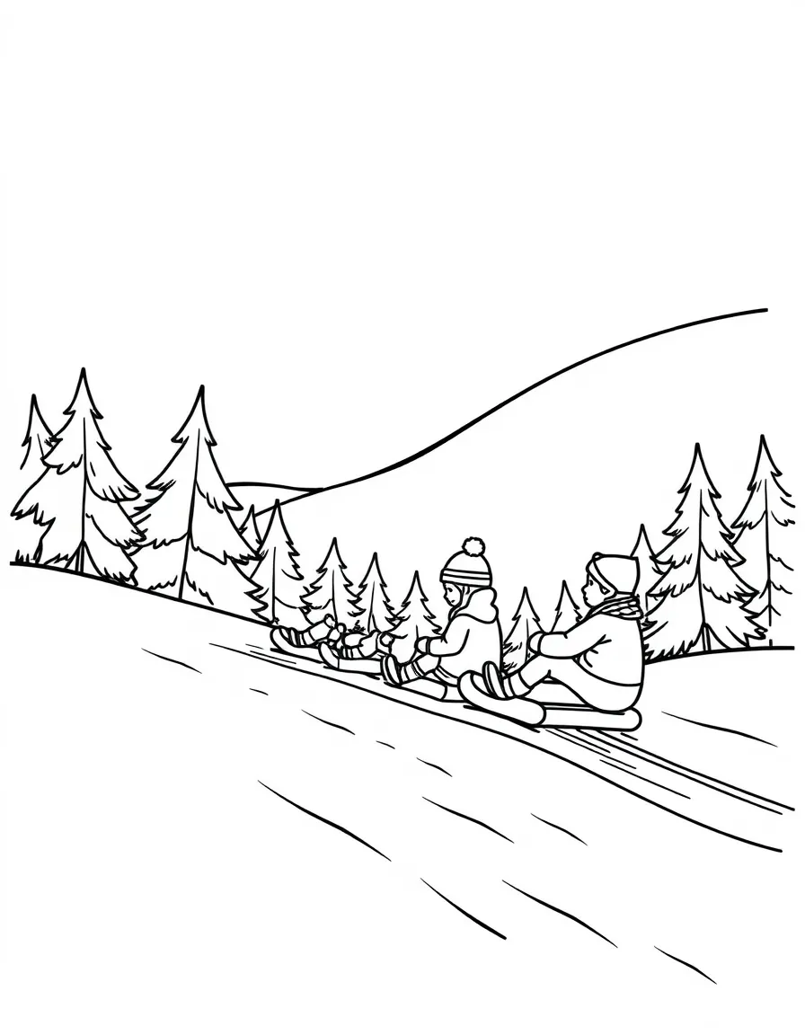(Minnesota) A winter sledding hill with children