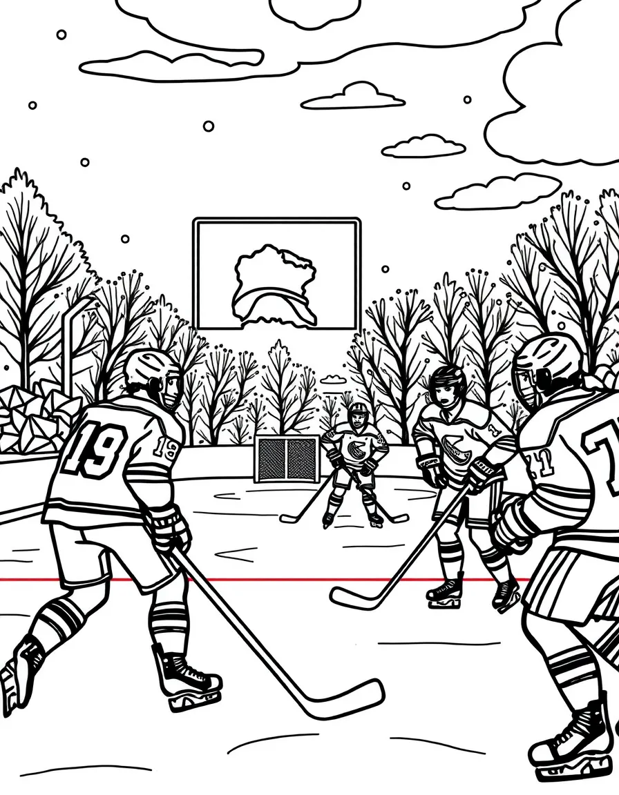 (Minnesota) Hockey players on an outdoor rink