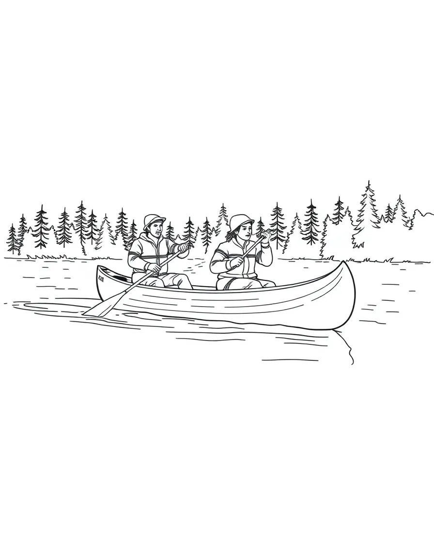 (Minnesota) Voyageurs paddling a canoe