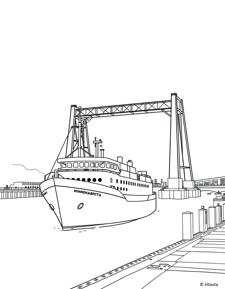 (Minnesota) Duluth harbor with a ship and lift bridge