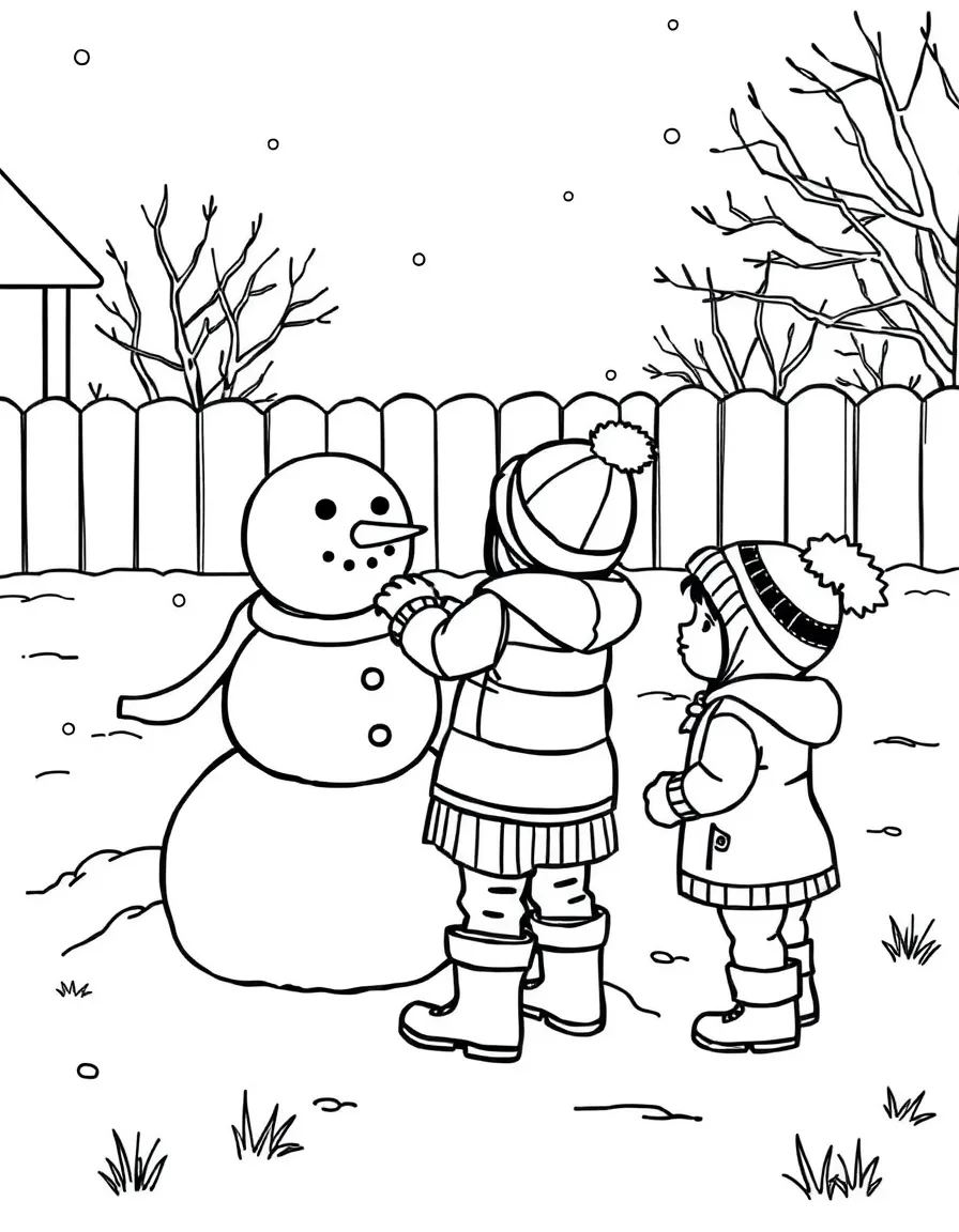 (Minnesota) Kids building a snowman in a Minnesota yard