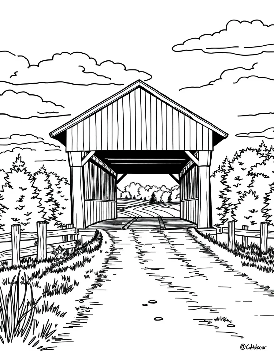 (Minnesota) A covered bridge in the countryside