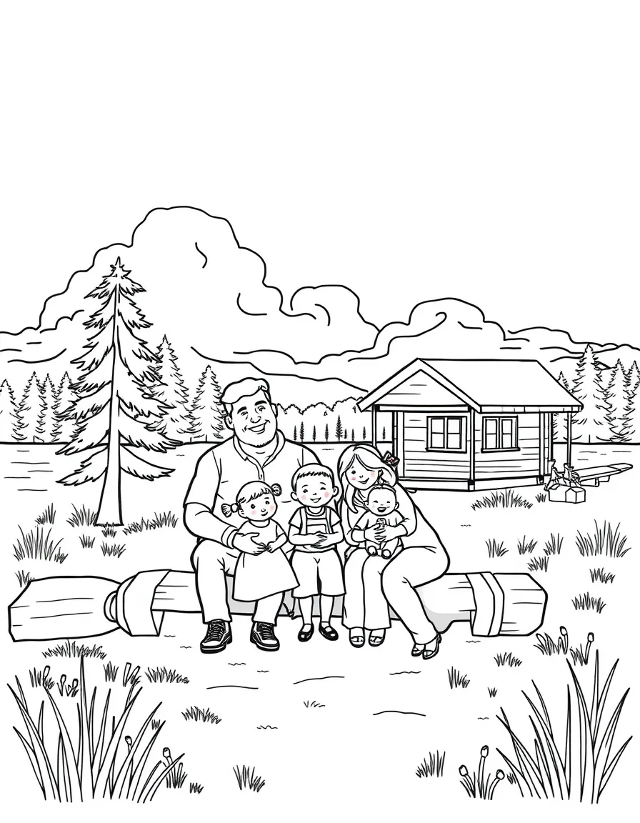 (Minnesota) Family at a lakeside cabin