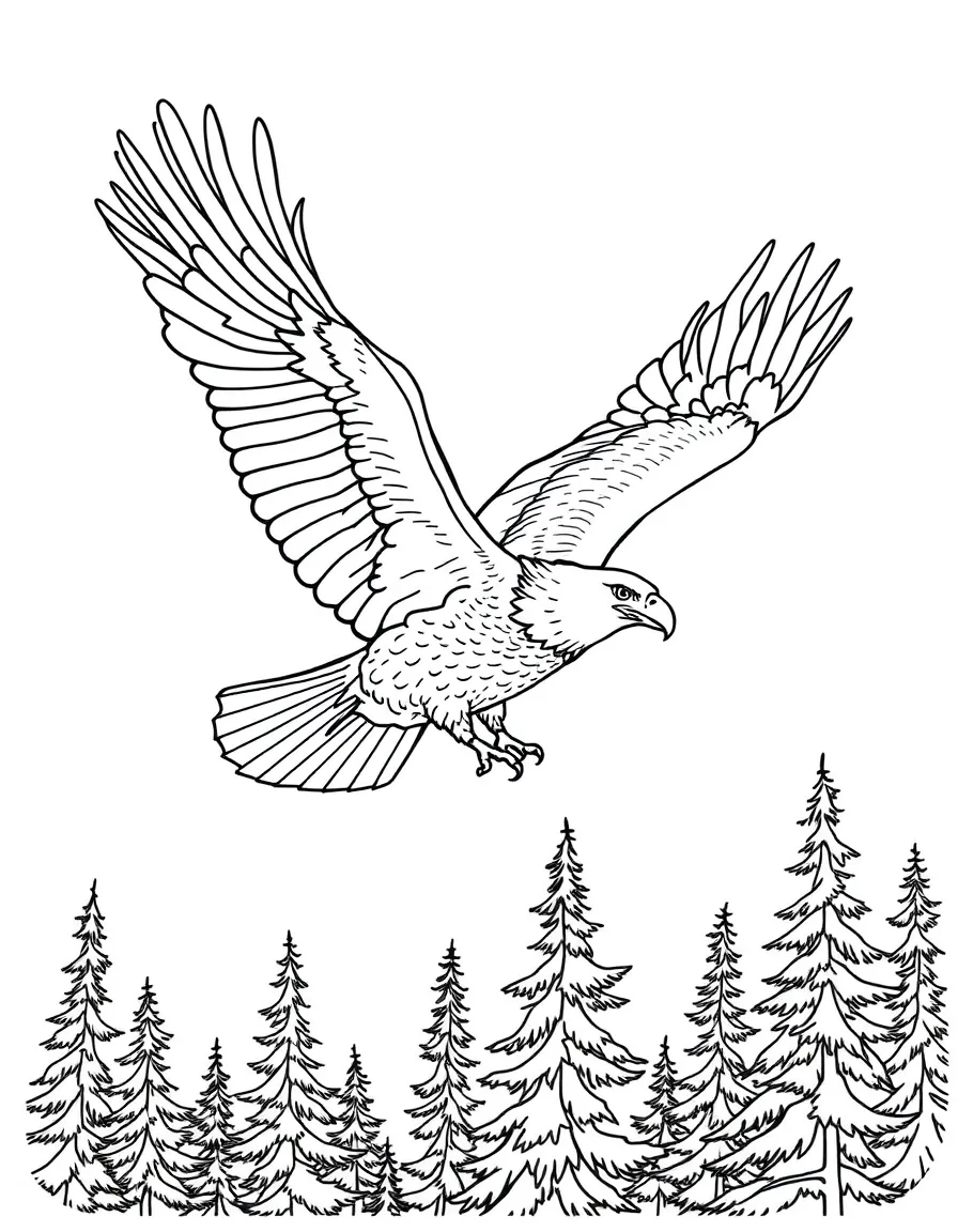 (Minnesota) Bald eagle soaring above the trees