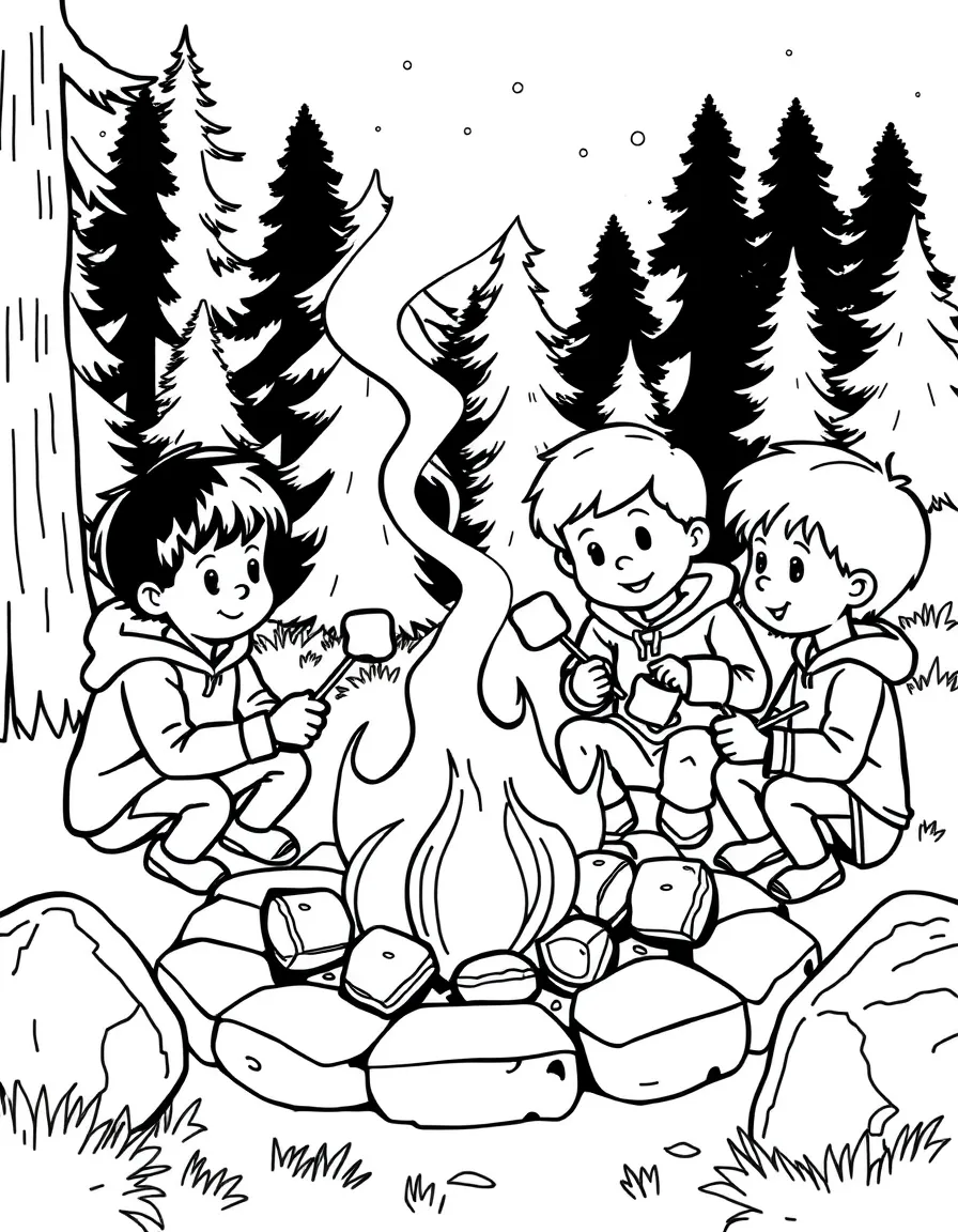 (Minnesota) Children roasting marshmallows at a campfire