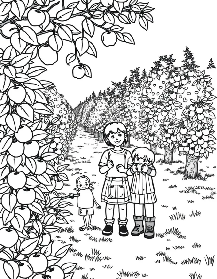 (Minnesota) A family picking apples in an orchard