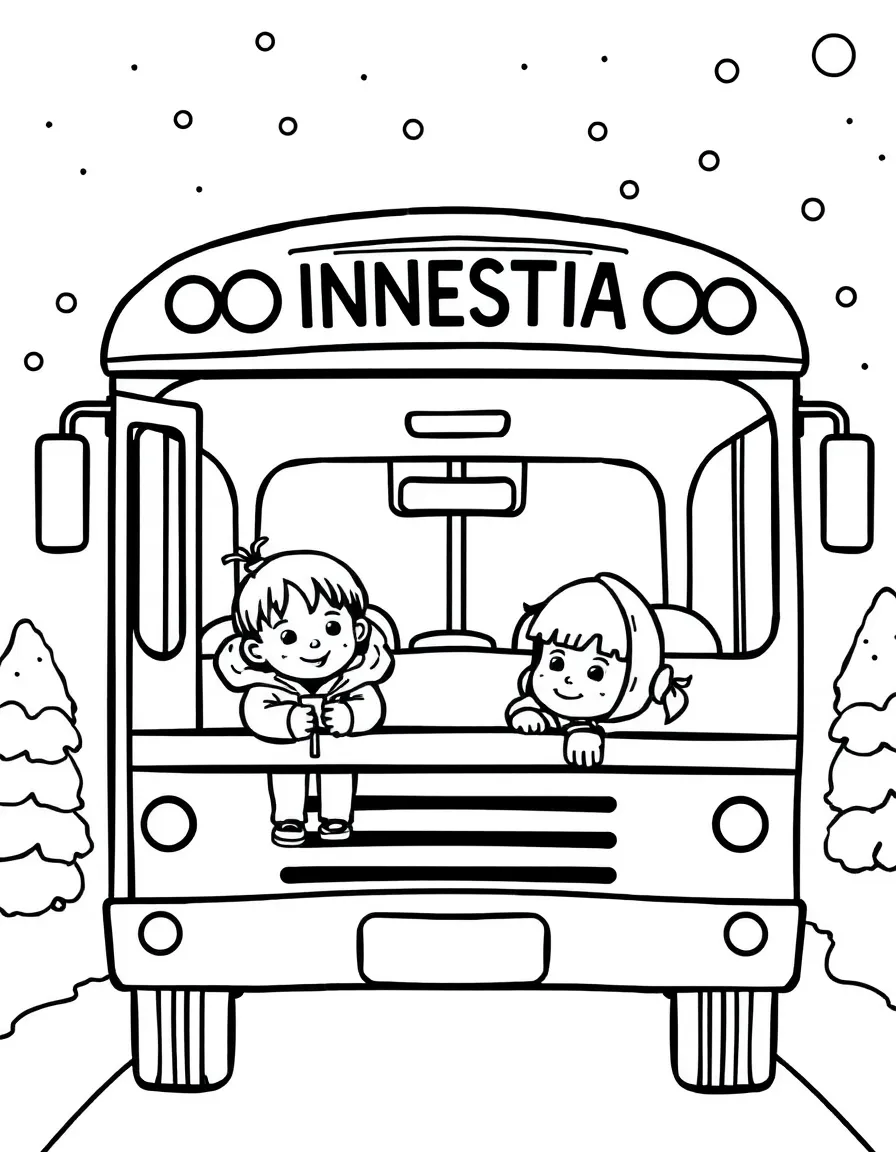 (Minnesota) Children in a school bus with snowy background
