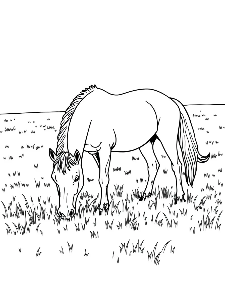 (Kentucky) A thoroughbred horse grazing in a Kentucky bluegrass pasture