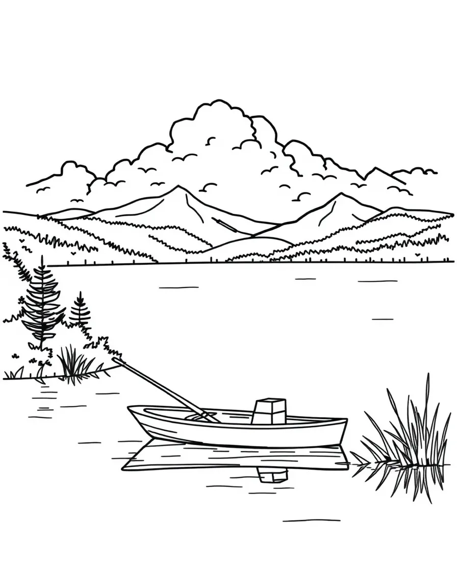 (Kentucky) Kentucky Lake with fishing boat and mountains