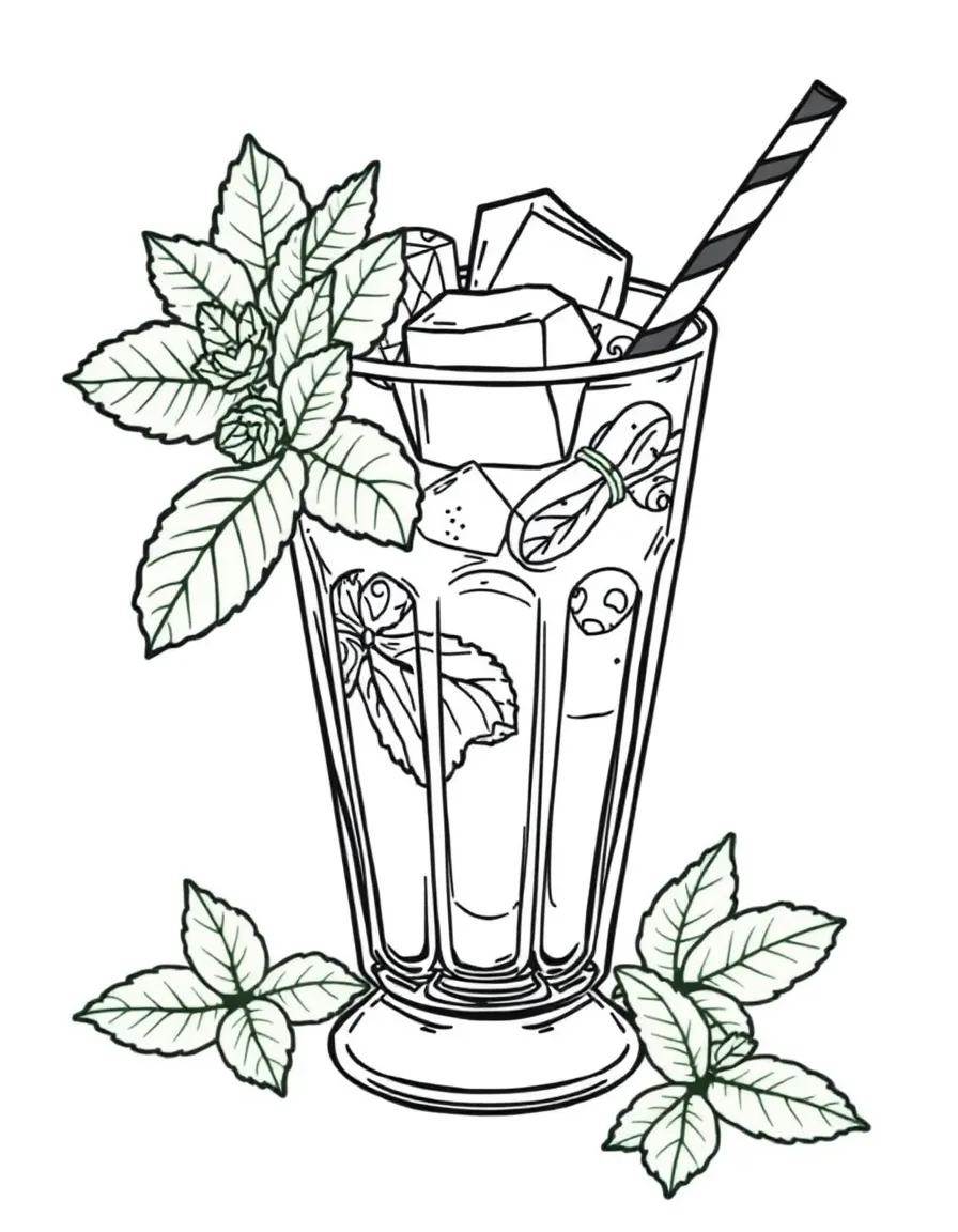 (Kentucky) Mint julep drink with ice and mint leaves