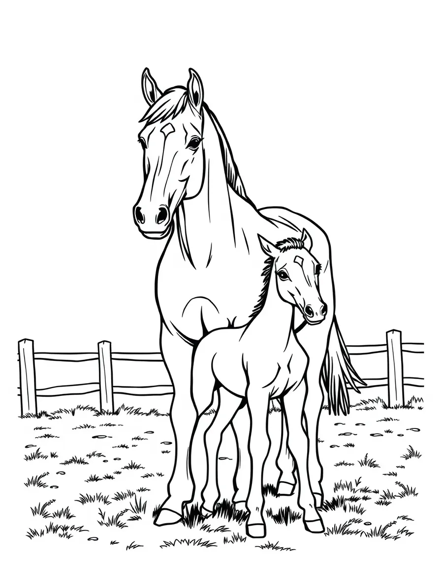 (Kentucky) Thoroughbred mare with foal in paddock