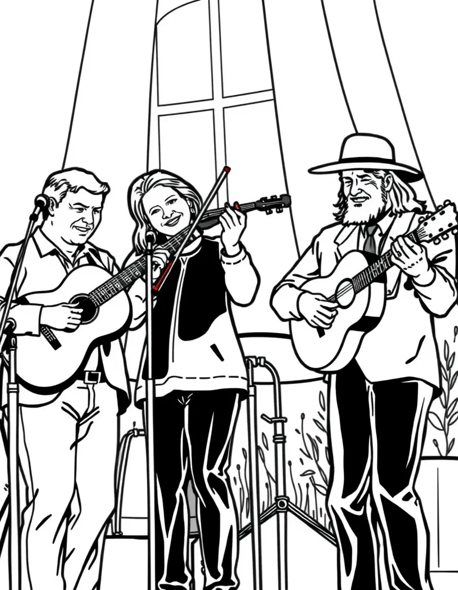 (Kentucky) Bluegrass music band with guitar, fiddle, and mandolin