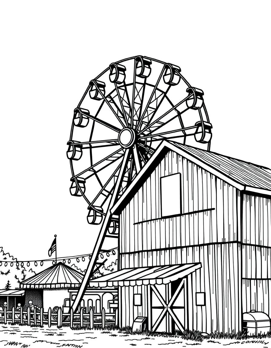(Kentucky) Kentucky county fair with Ferris wheel and barn