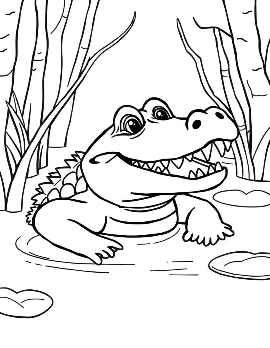 (South Carolina) A smiling alligator in a swamp