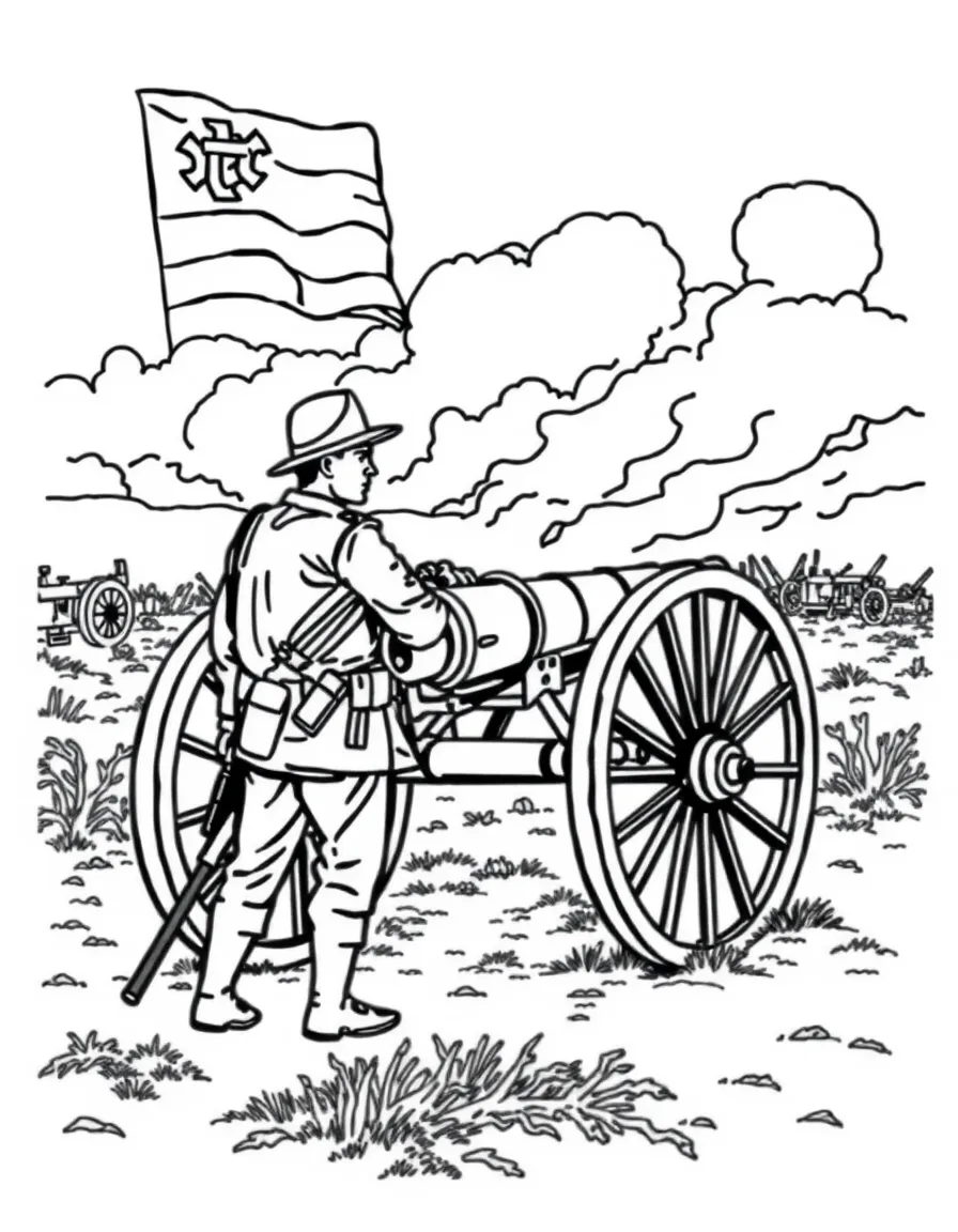 (South Carolina) Civil War soldier and cannon at battlefield