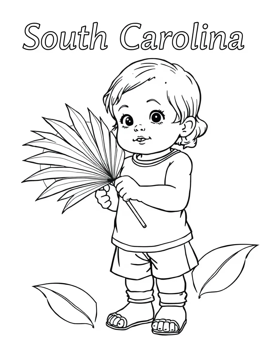 (South Carolina) A child holding a palmetto fan