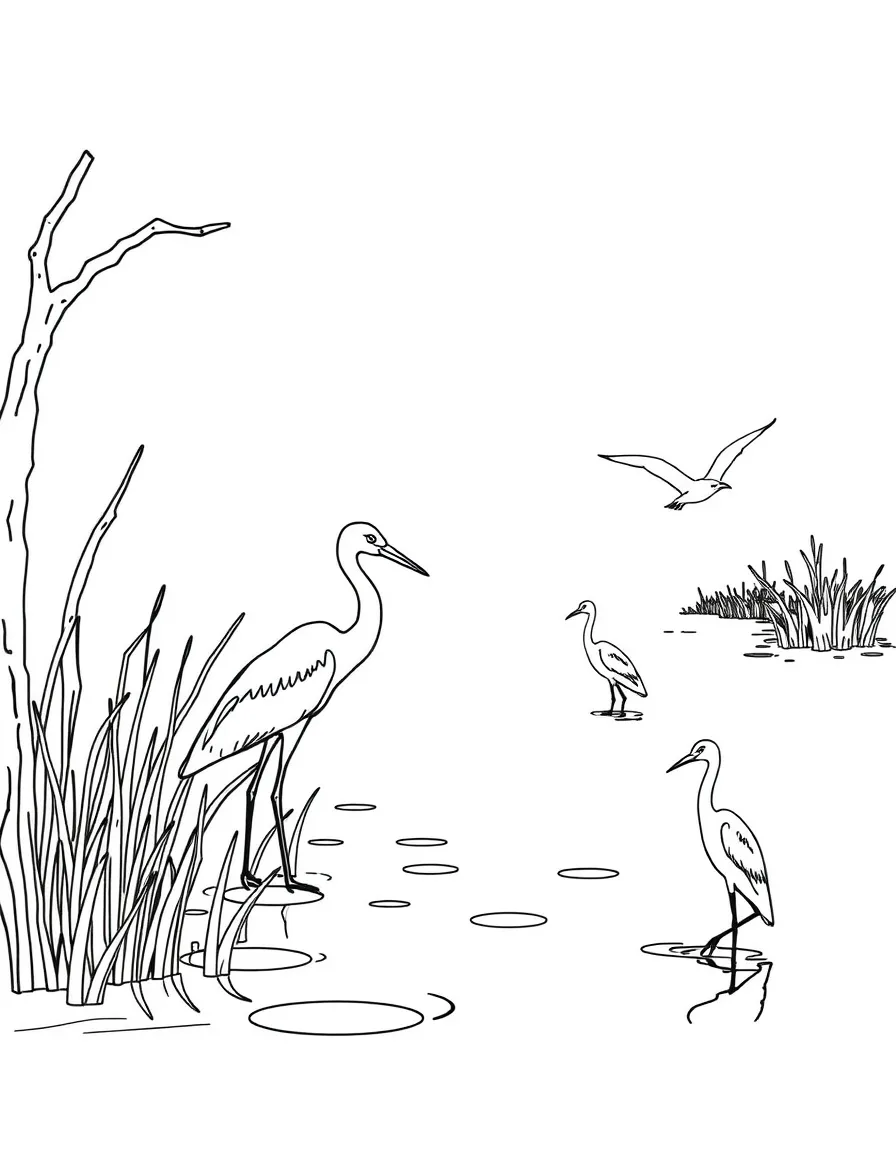 (South Carolina) Marshland with herons and egrets