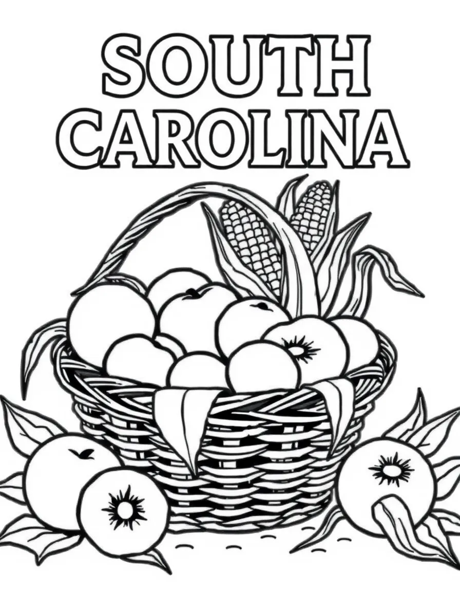 (South Carolina) Basket of peaches and corn