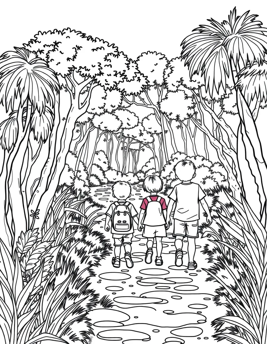 (South Carolina) Children walking through a nature trail