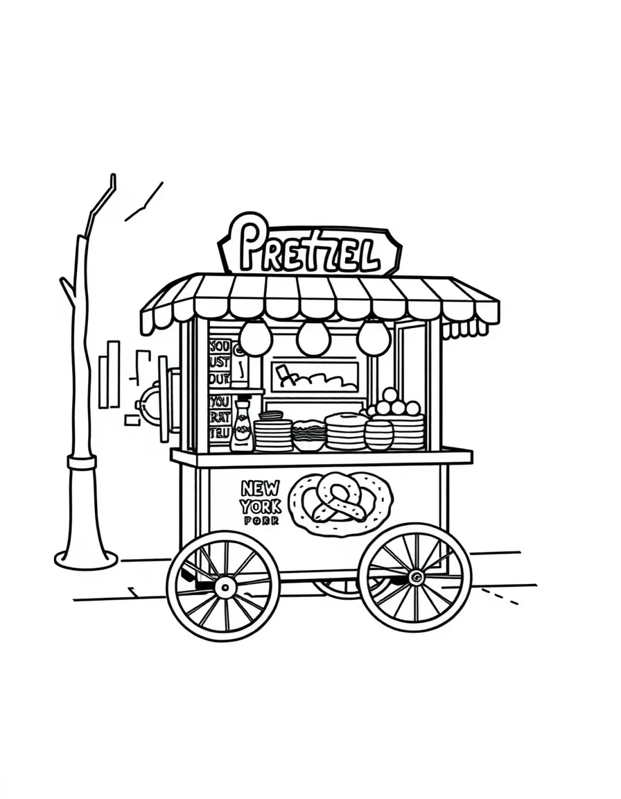 (New York) Pretzel cart on a sidewalk