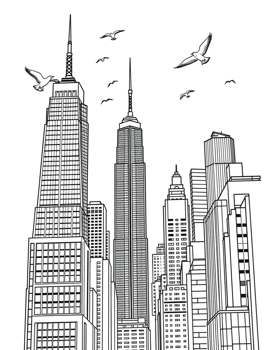 (New York) Skyscrapers and birds in the sky