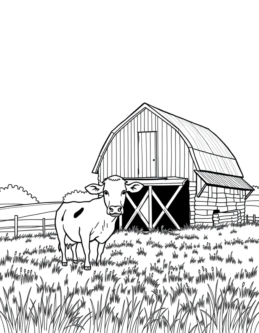 (New York) Upstate barn and cow in a field