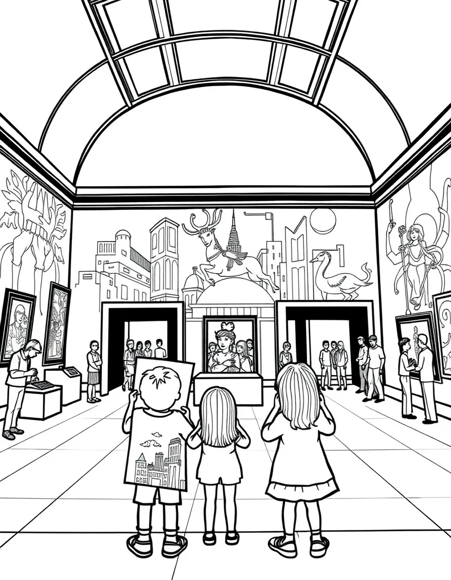 (New York) Art museum with kids holding drawings