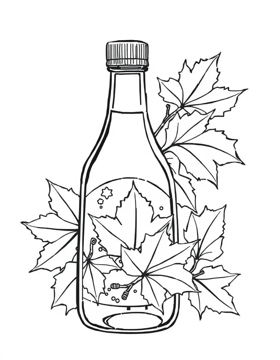 (New Hampshire) A maple syrup bottle and maple leaves