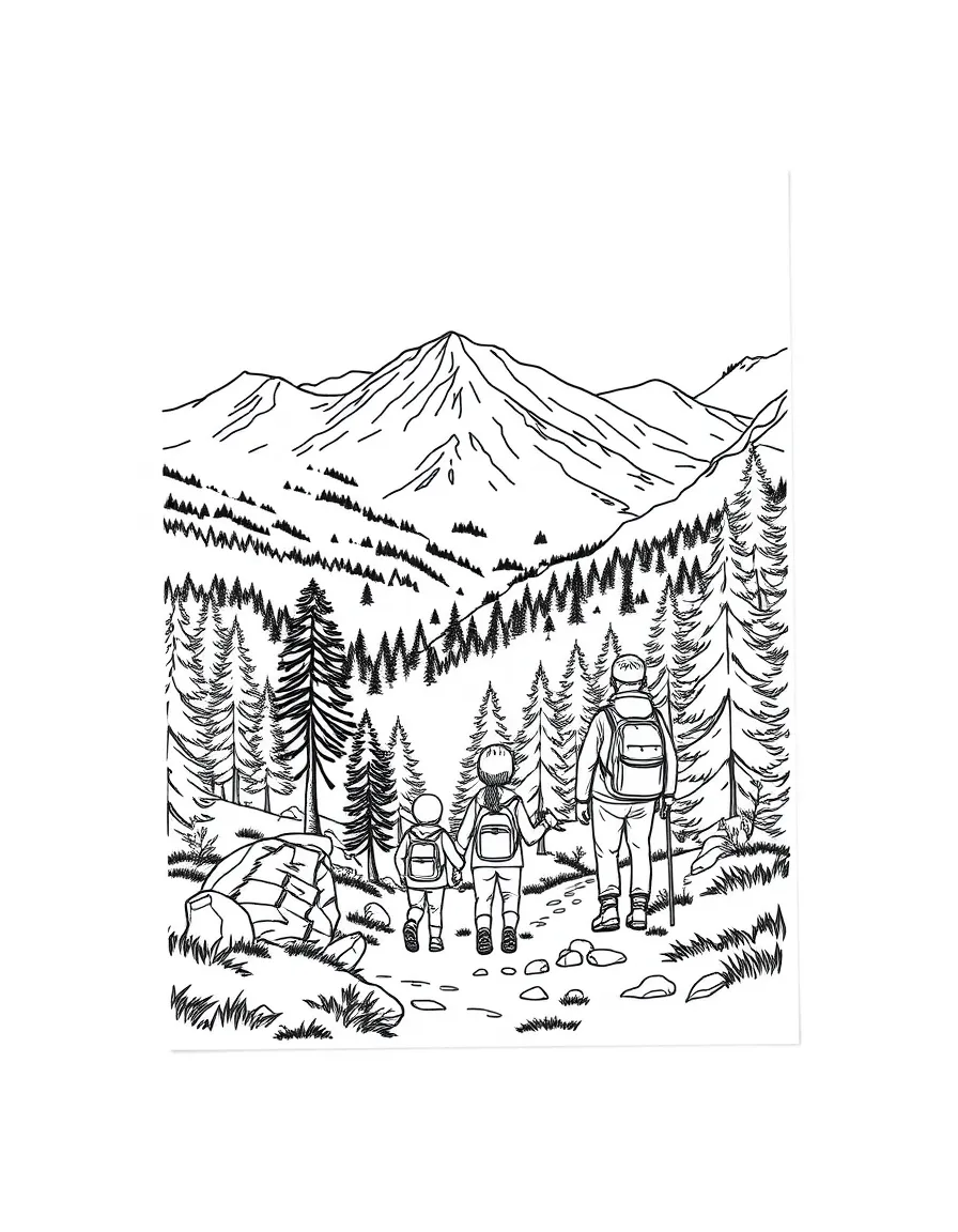 (New Hampshire) A family hiking in the White Mountain National Forest