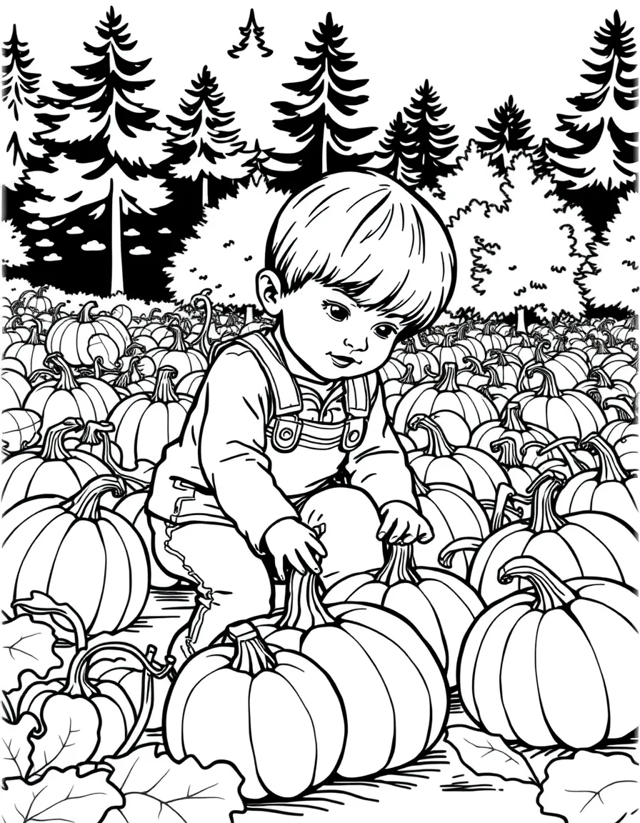 (New Hampshire) A child picking pumpkins in a patch