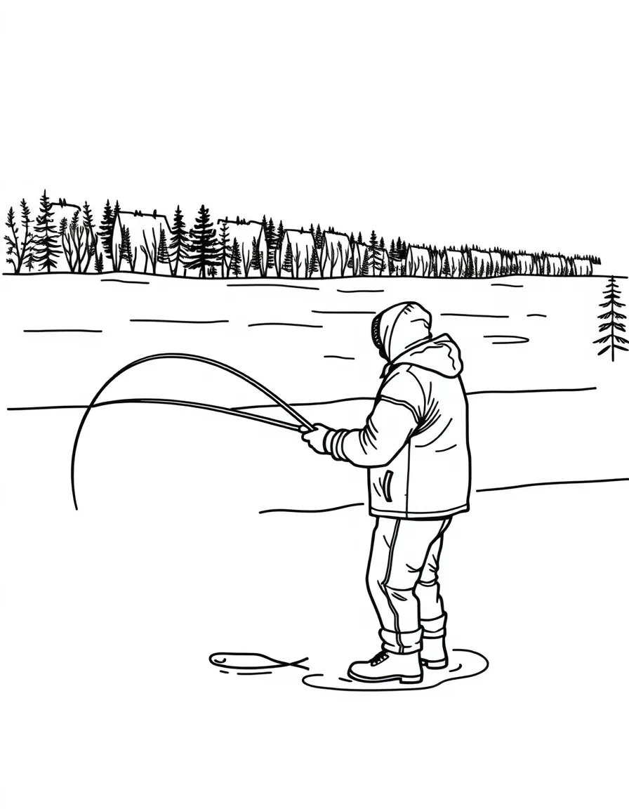 (New Hampshire) Ice fishing on a frozen lake