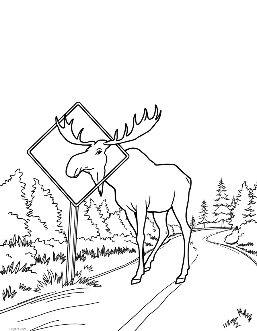 (New Hampshire) A moose crossing sign on a rural road