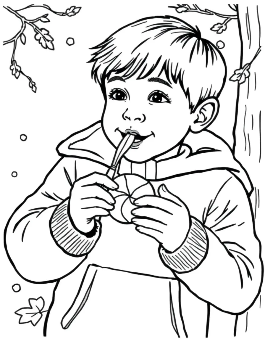 (New Hampshire) A child eating a maple sugar candy
