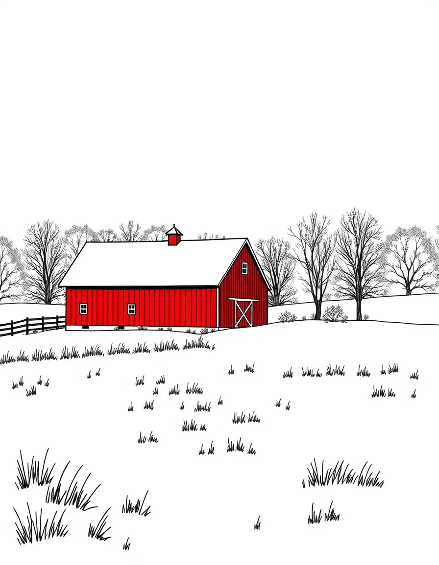 (New Hampshire) A red barn in a snowy field