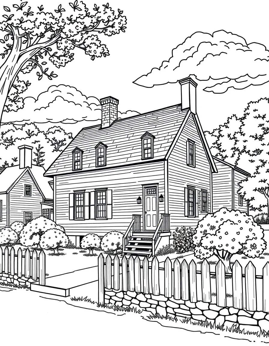 (New Hampshire) A colonial-style house in a historic village