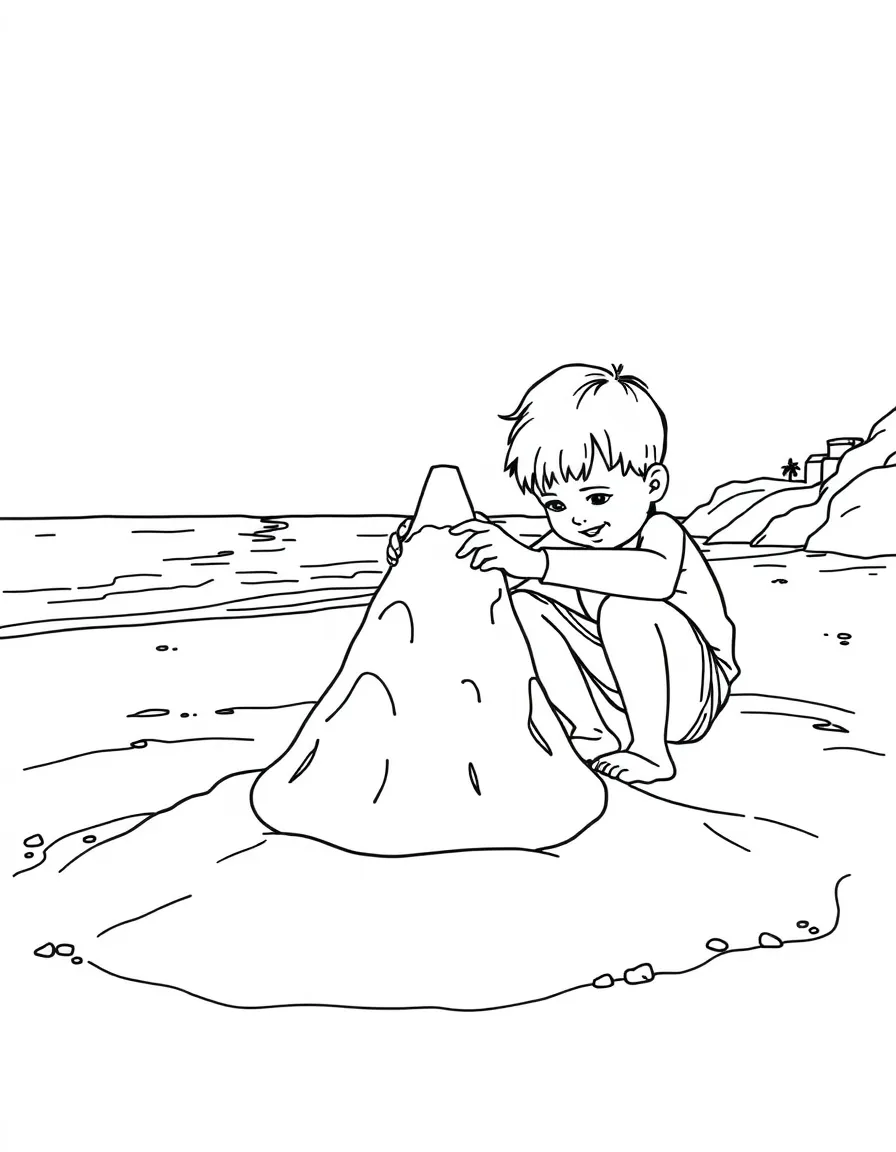 (New Hampshire) A child building a sandcastle on the New Hampshire beach