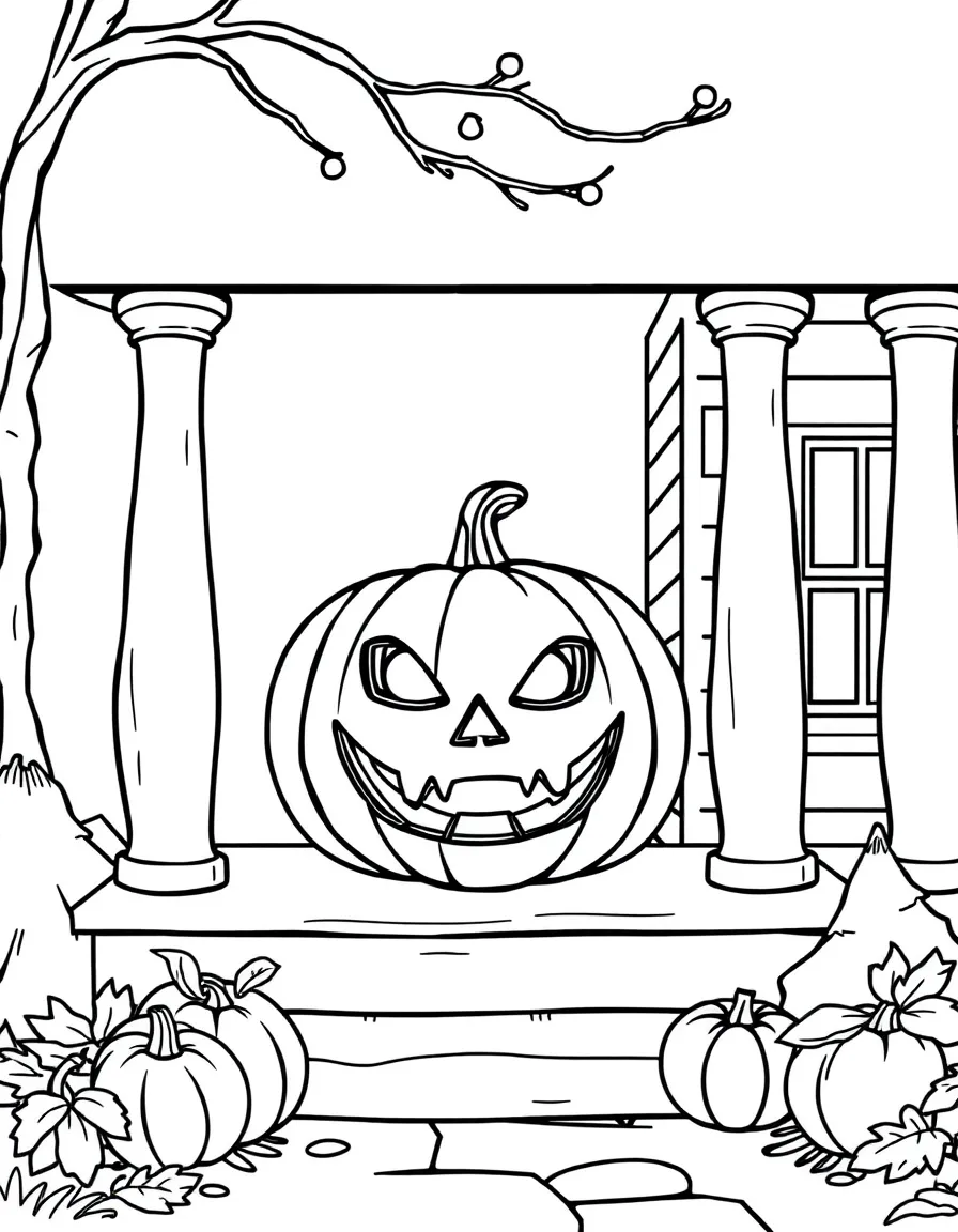 (New Hampshire) A jack-o'-lantern on a New Hampshire porch