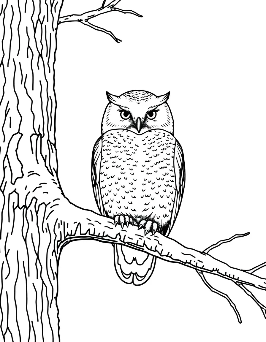 (New Hampshire) A snowy owl perched on a tree branch